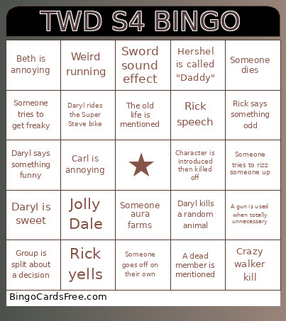 TWD S4 Bingo Card
