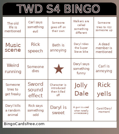 TWD S4 Bingo Card