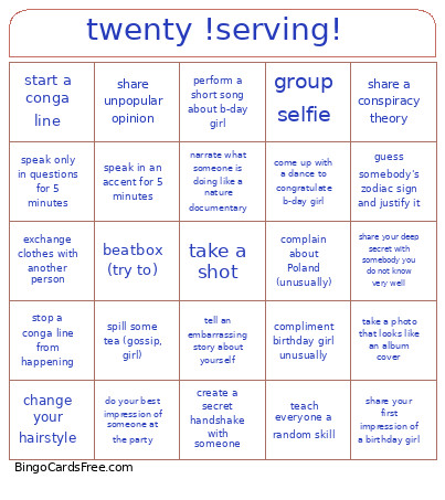 Twenty !serving! Bingo Card