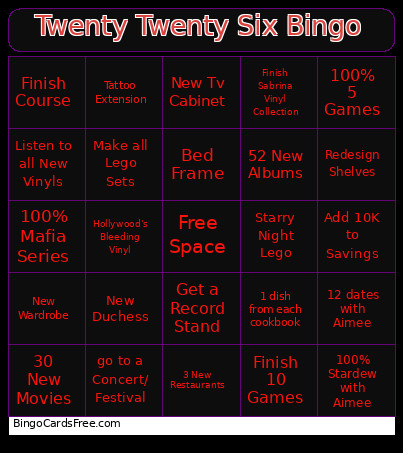Twenty Twenty Six Bingo Card