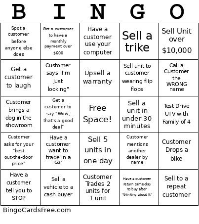 Twigg Cycles Bingo Card