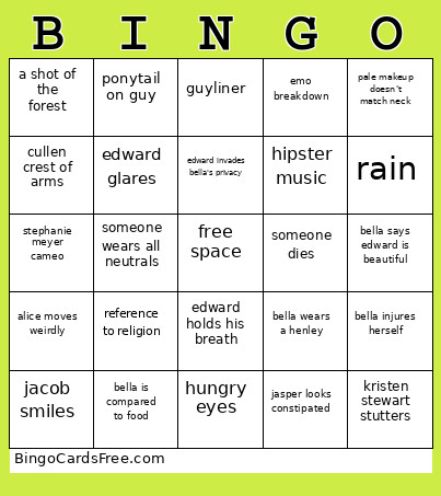 Twilight Bingo Card