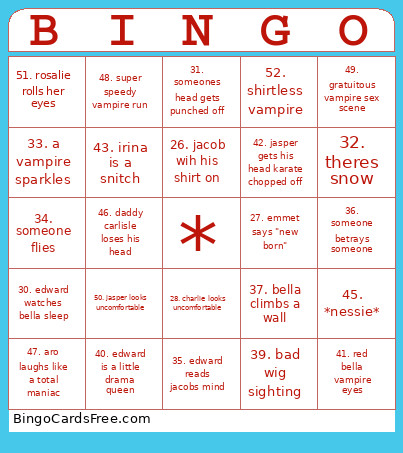 Twilight Bingo Card