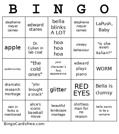 Twilight Bingo Card 2