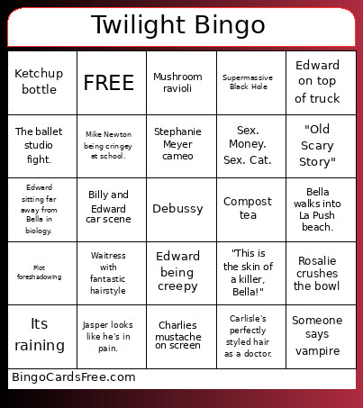 Twilight Bingo Card