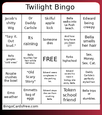 Twilight Bingo Card