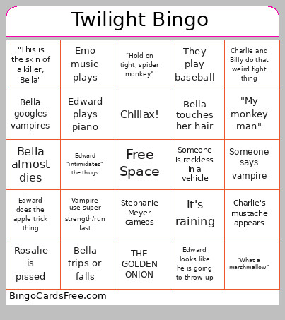 Twilight Bingo Card