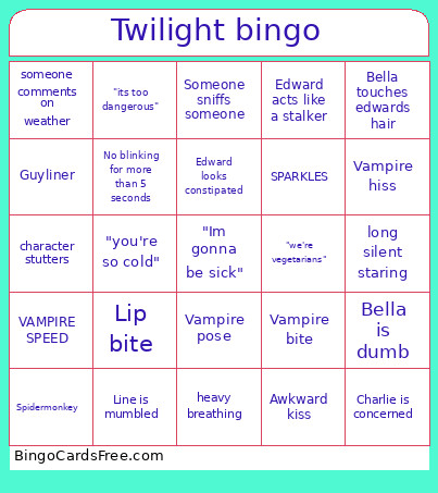 Twilight Bingo Card