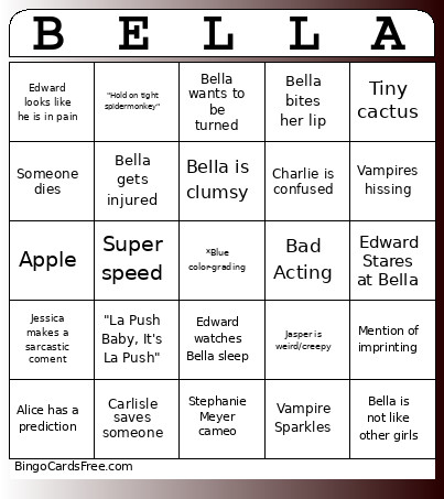 Twilight Bingo Card