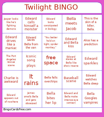 Twilight Bingo Card
