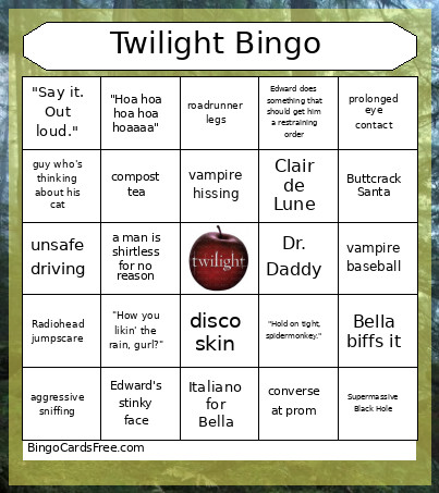 Twilight Bingo Card