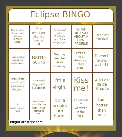 Twilight Eclipse Bingo Card
