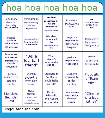 Twilight Matt Watch Bingo Card
