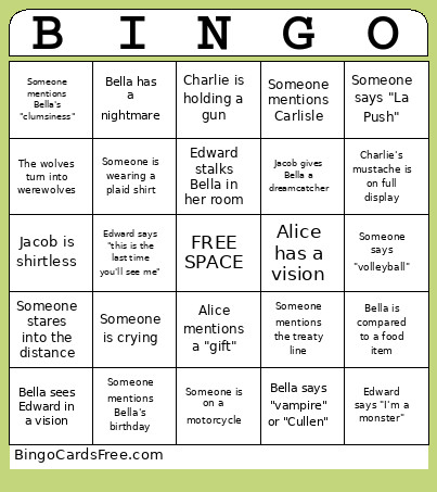 Twilight: New Moon Bingo Card