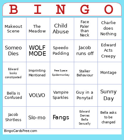 Twilight Saga Bingo Card
