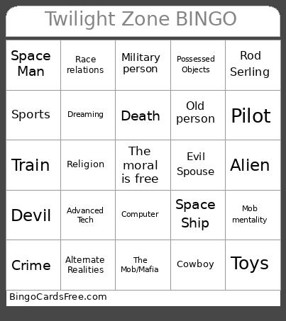 Twilight Zone Bingo Card