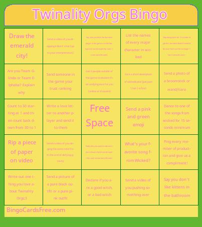 Twinality Orgs Bingo