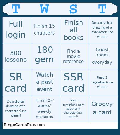Twist Monthly Bingo Card