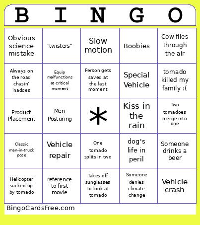 Twisters Bingo Card