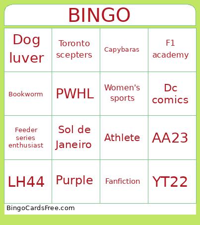 Twtityer Bingo Card