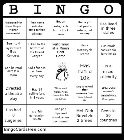 Tying The Knot Bingo Card