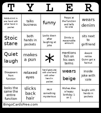 TYLER Bingo Card