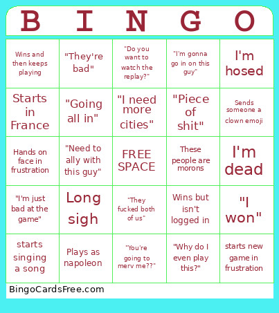 Tyler Plays Open Front Bingo Card
