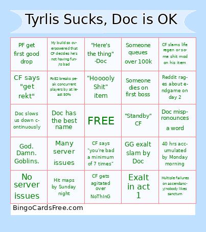 Tyrlis Sucks, Doc is OK Bingo