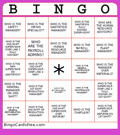 TYSON MANAGEMENT Bingo Card