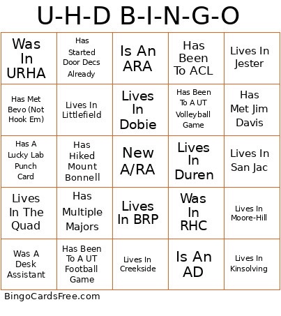 U-H-D B-I-N-G-O Bingo Card