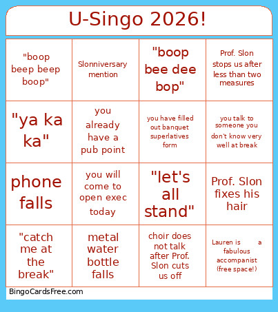 U-Singo 2026! Bingo Card