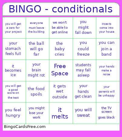U6 - Zero And First Conditionals - Final Bingo Card