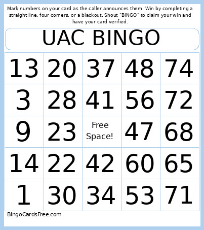 UAC Bingo Card