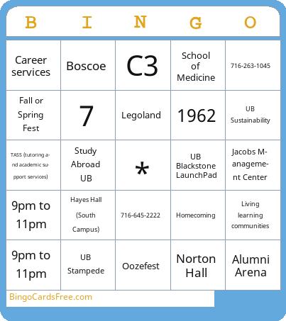 UB Campus Life Bingo