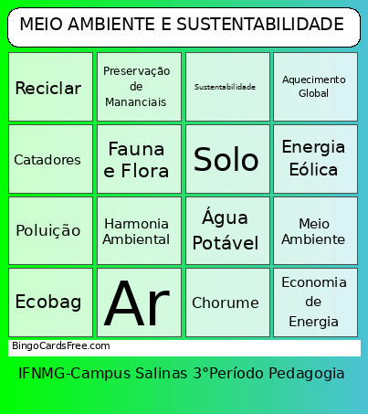 UCE II- Meio Ambiente E Sustentabilidade Bingo Card