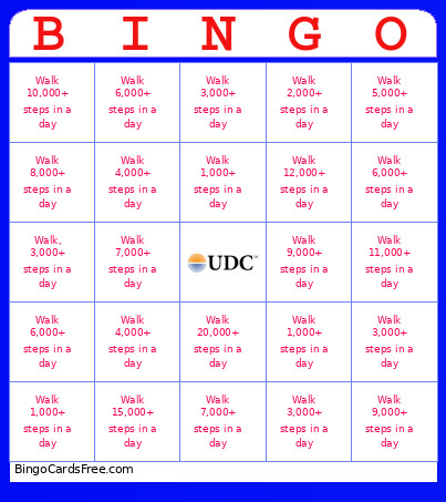 UDC July Step Challenge Bingo Card