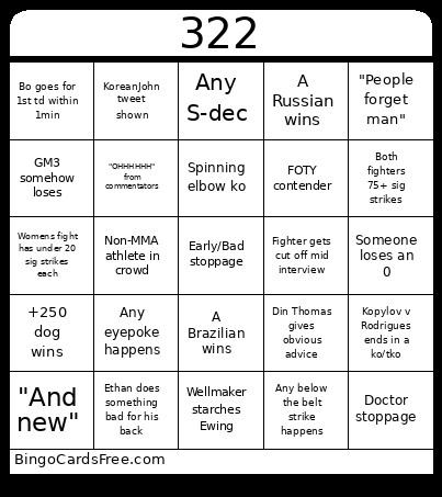 Ufc 322 Bingo Card