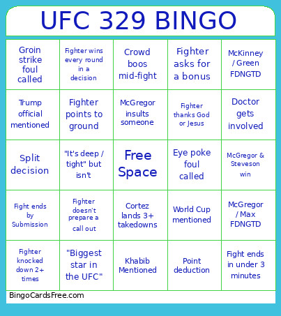UFC 329 Bingo Card