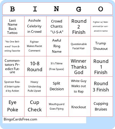 UFC Bingo Cards Free Pdf Printable Game, Title: BINGO