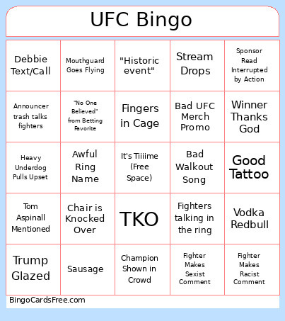 UFC 329 Bingo Card