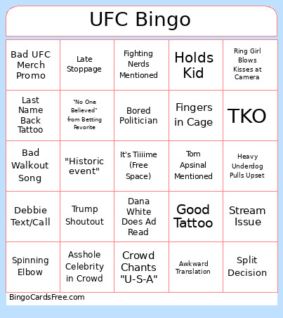 UFC Bingo Card 2