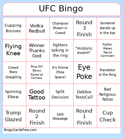UFC Bingo Card