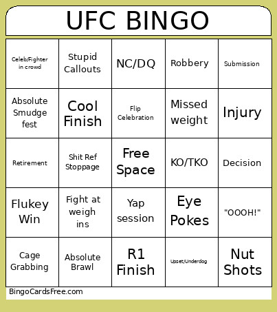 UFC Bingo Card