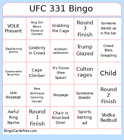 UFC Bingo Card