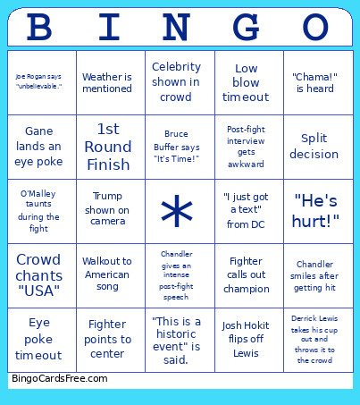 UFC Dom 250 Bingo Card