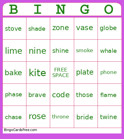 UFLI 57 CVCE Bingo Card