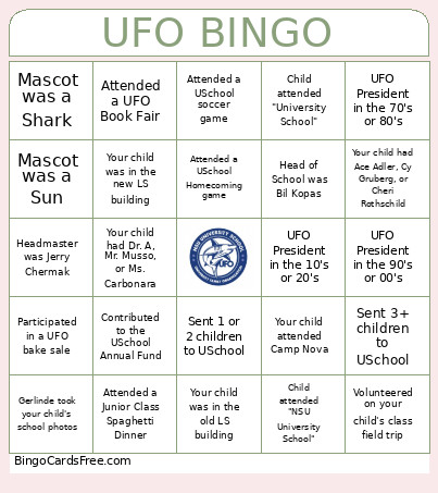 UFO Past Presidents Bingo Card
