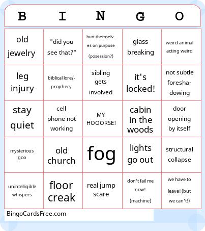 Uh oh! ScArY BINGO: The Sequel Cards Free Pdf Printable Game, Title: BINGO