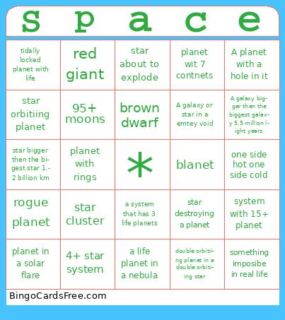 uhhhh space Bingo