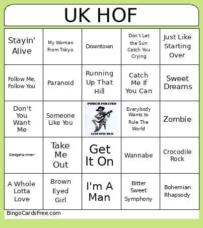 UK Hall Of Fame Bingo Card